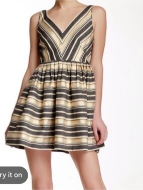 J.Crew Factory  Size 00 Gold Metallic Striped Fit & Flare Dress  Party Dress